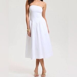 A new day- Strapless White Midi Dress